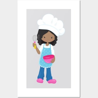 African American Girl, Baking, Baker, Pastry Chef Posters and Art